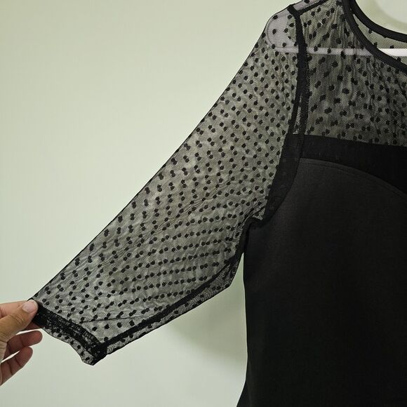 Unique Vintage Black Polka Dot Mesh 3/4 Sleeve Fitted Blouse Cherry Brooch 1X 16 - Picture 4 of 6
